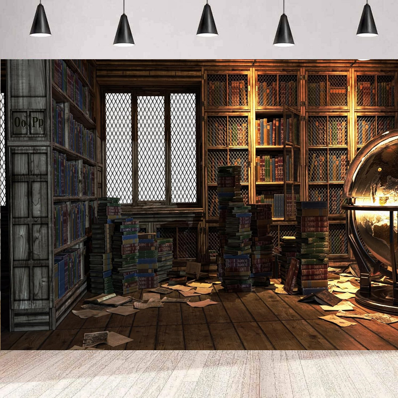Photography Yearbook - Magical Library Photography Backdrop Vintage Wooden