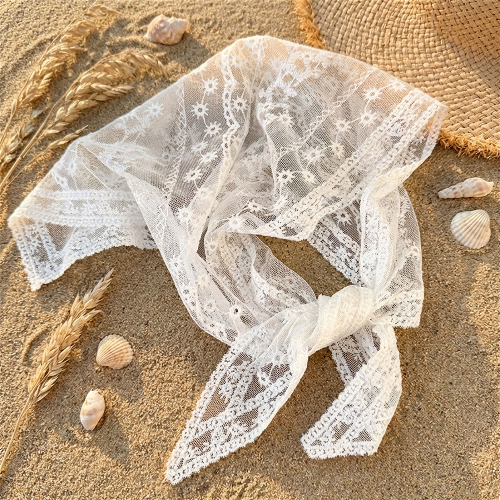 Photography Triangle - Lace Floral Scarf For Women Retro