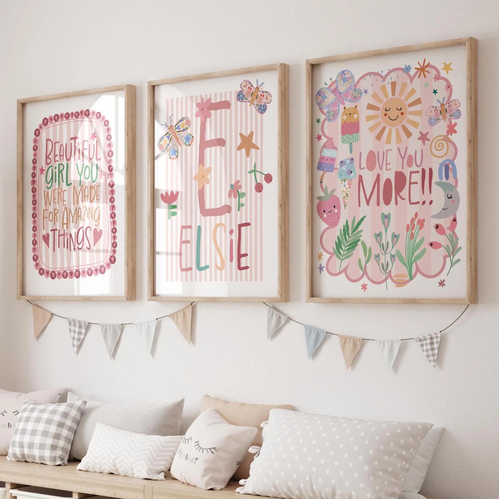 Photography Kit - 3pcs/set Bohemian Pink Flower Custom Name
