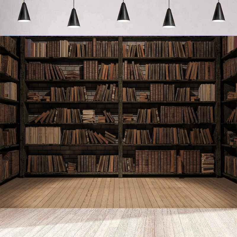 Photography Yearbook - Vintage Bookshelf Photography Backdrop For Library