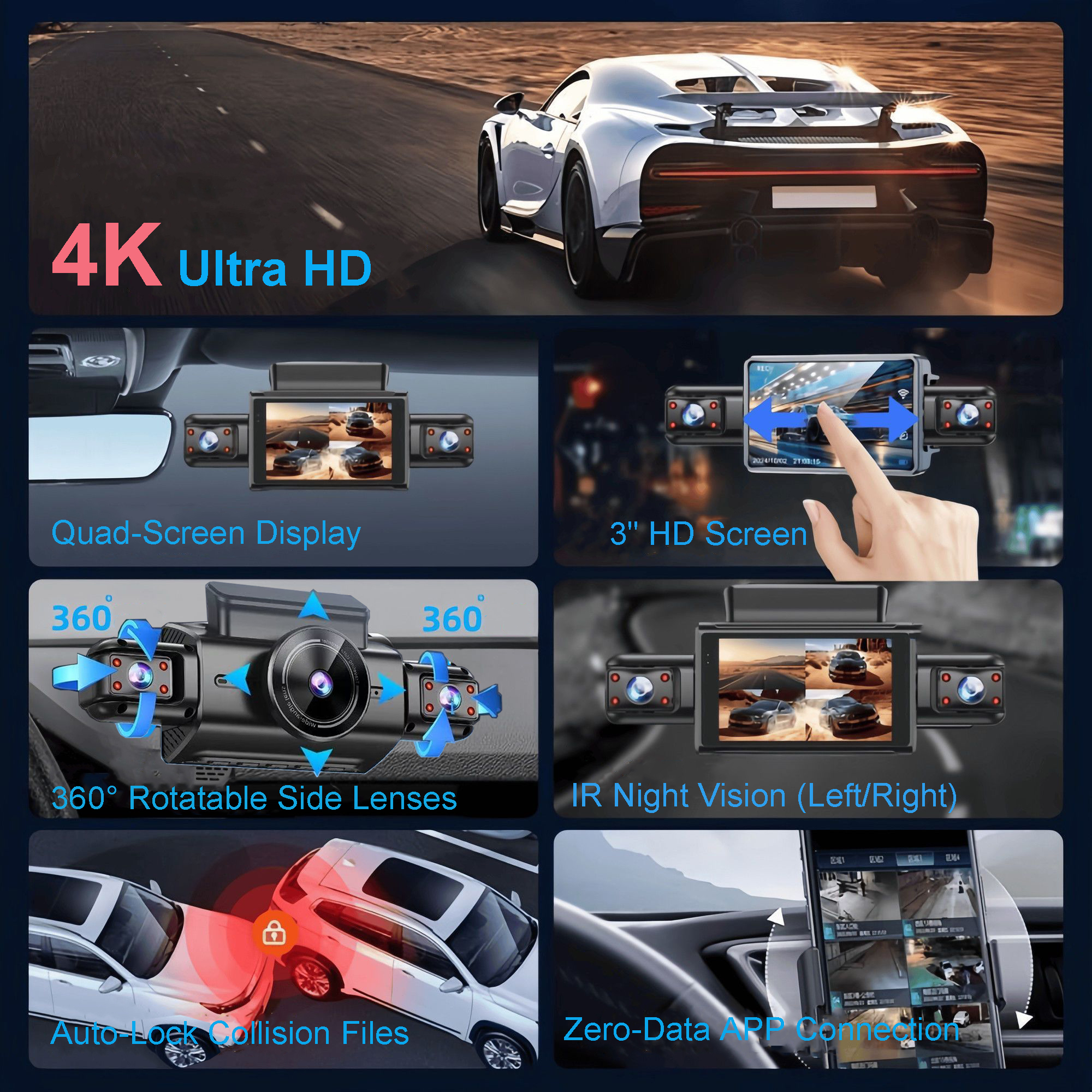 4K 4CH Hidden Car DVR with APP - Timelapse Controller 评论和价格